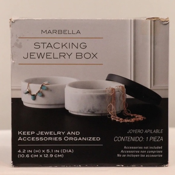 Marbella Stacking Jewelry Box Marble Round Accessory Organizer NEW in box - Picture 3 of 4